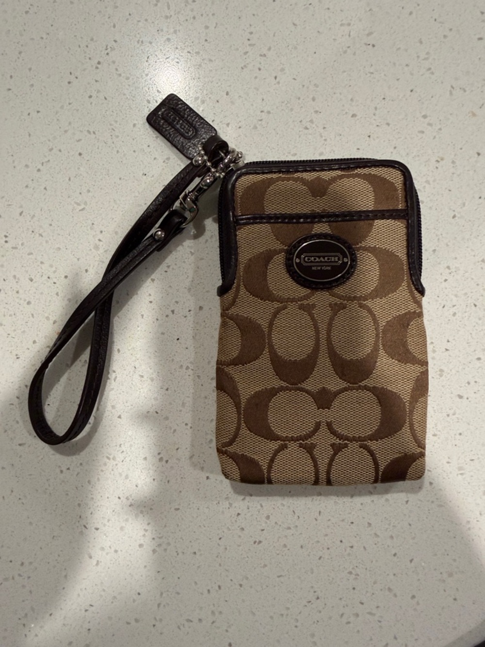 Coach Tan & Brown Signature Canvas Wristlet Phone Case